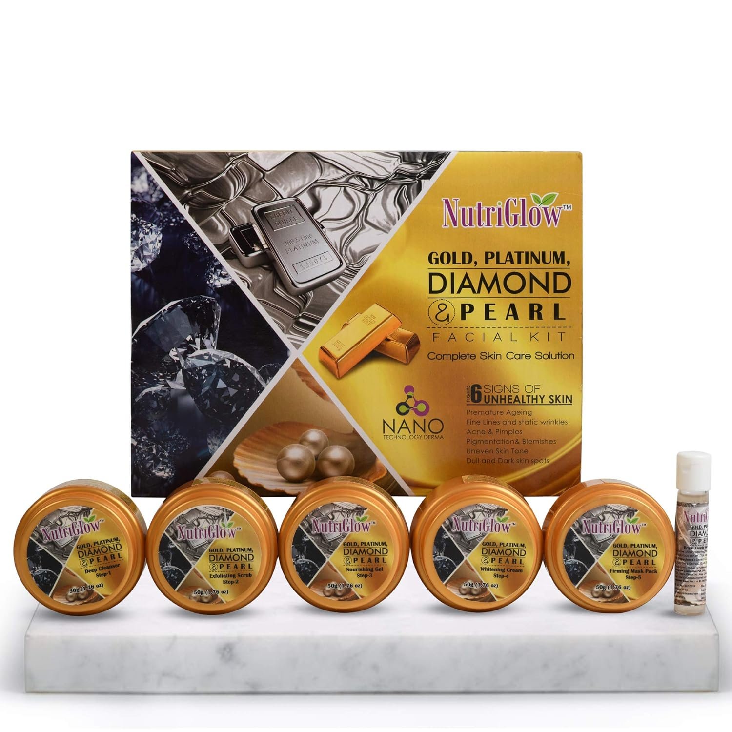 NutriGlow Gold Platinum DIamond And Pearl Facial Kit 250 gm+10ml