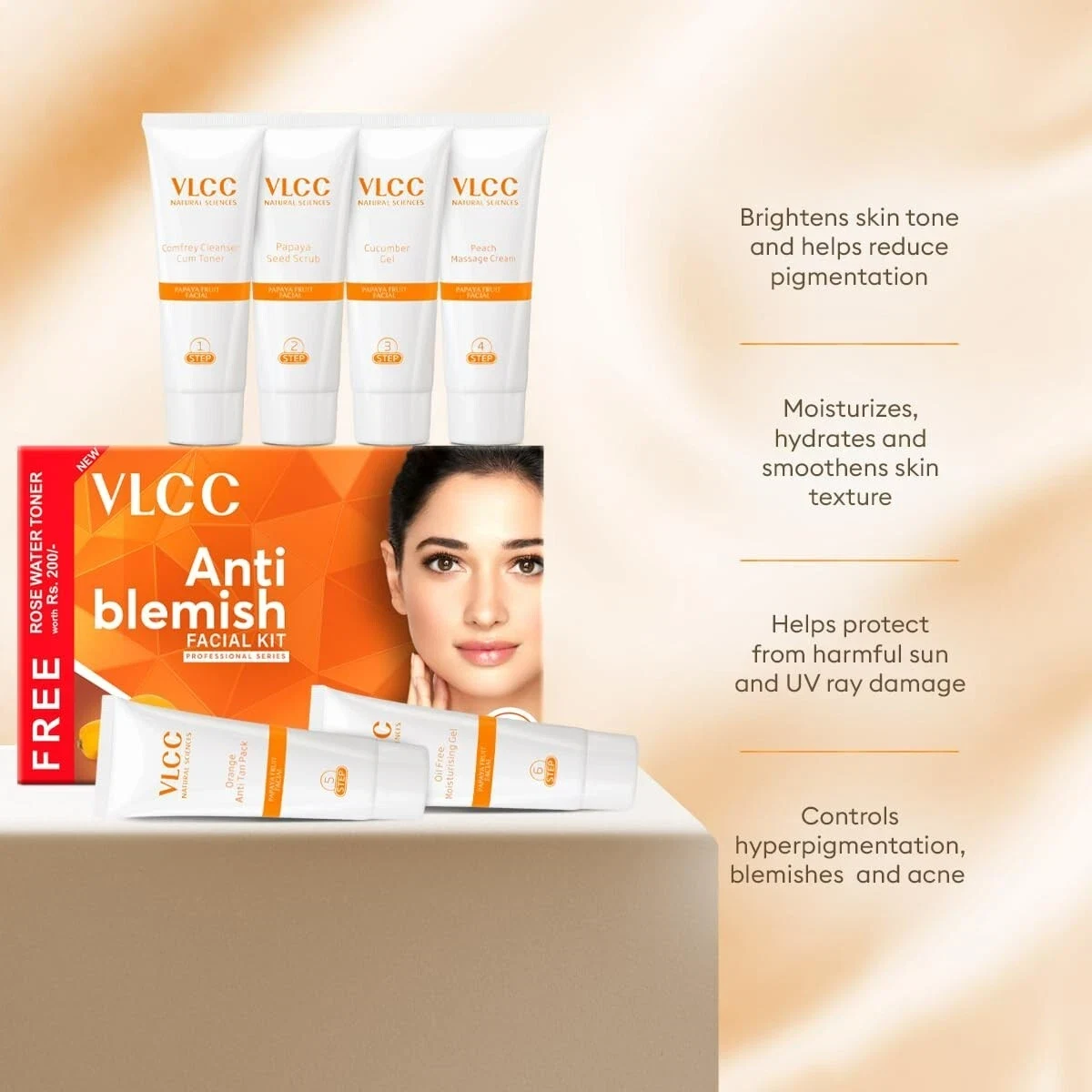 VLCC Papaya Fruit Facial Kit + FREE Rose Water Toner, 300 gm ( Salon Series ) thumbnail