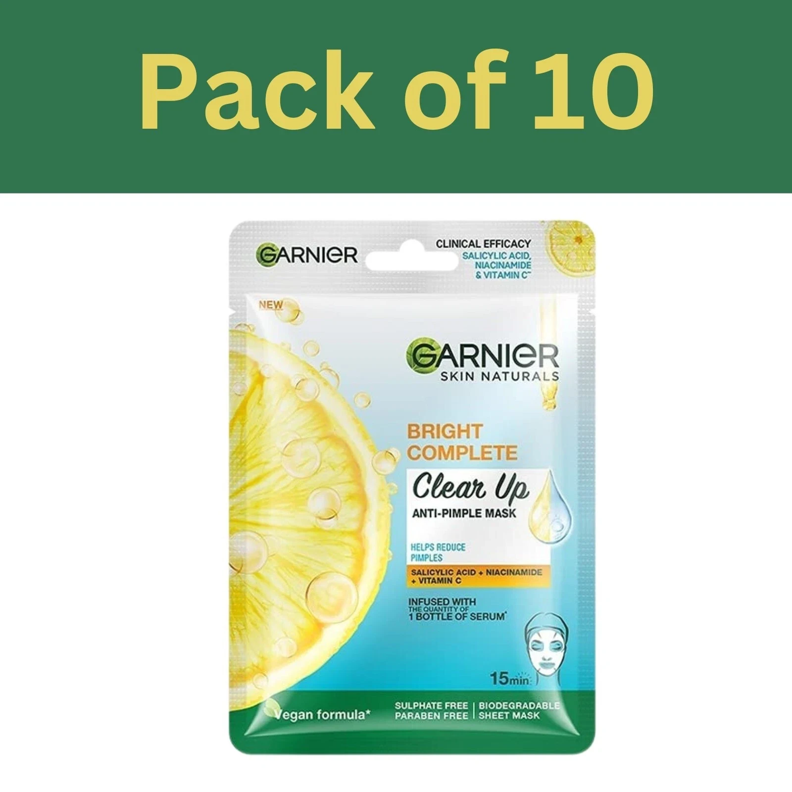 Garnier Bright Complete Anti Pimple Sheet Mask For Clear, Hydrated Glowing Skin thumbnail