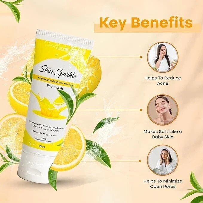 Skin Sparkle Lemon Face Wash With Lemon Extract,Betaine,Glycerin & Benzyl 120ml thumbnail