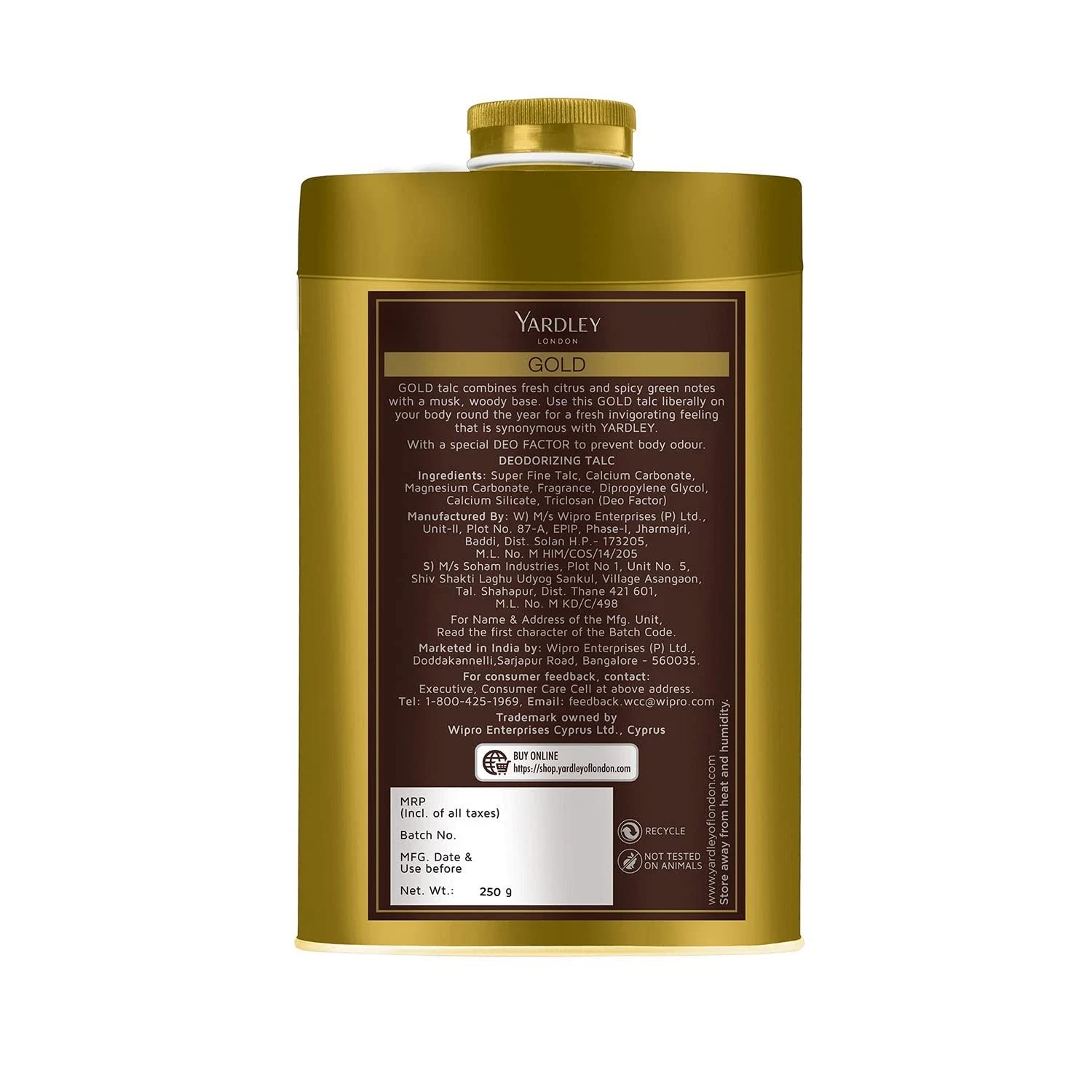 Yardley London Gold Deodorizing Body Talc With Woody Masculine Fragrance 250g thumbnail