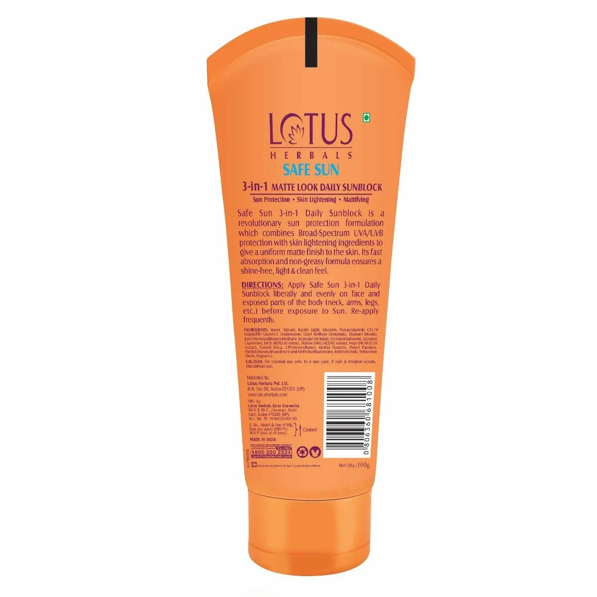 Lotus Herbals Safe Sun 3-In-1 Matte Look Daily Sunblock SPF-40 100g thumbnail