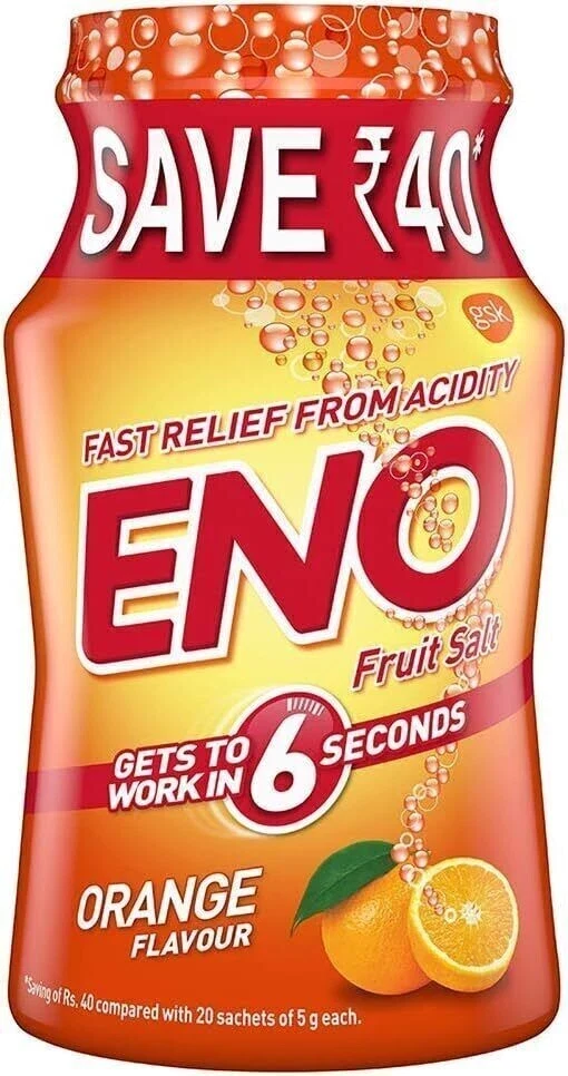 Eno Regular Digestive Antacid Fast Relief From Acidity Fruit Salt Orange - 100g thumbnail