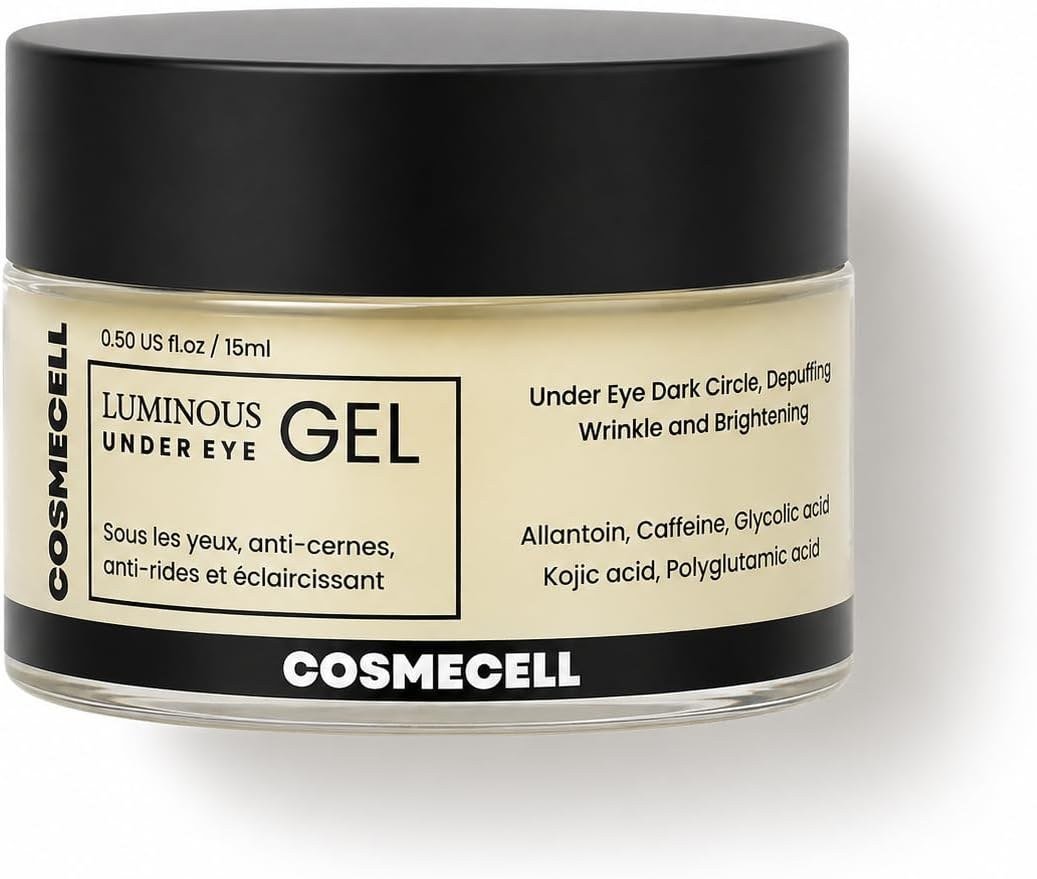 Cosmecell Luminous Under Eye Gel, Dark Circle, Depuffing, Wrinkle and Brightening, with Caffeine and Kojic Acid, 15ml