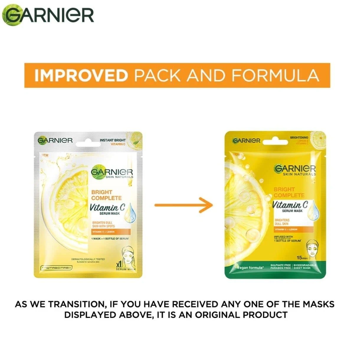 Garnier Skin Naturals Vitamin C Serum Sheet Mask For Acne & Dark Spots Skin 28g thumbnail