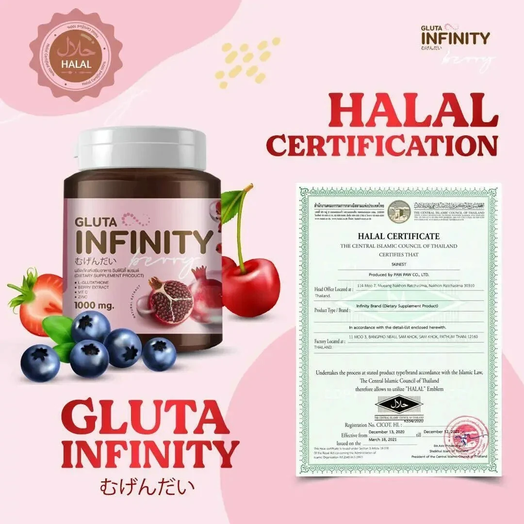 Gluta Infinity 1000mg Glutathione Rich Skin Whitening Vitamin C Zinc 30 Tablets