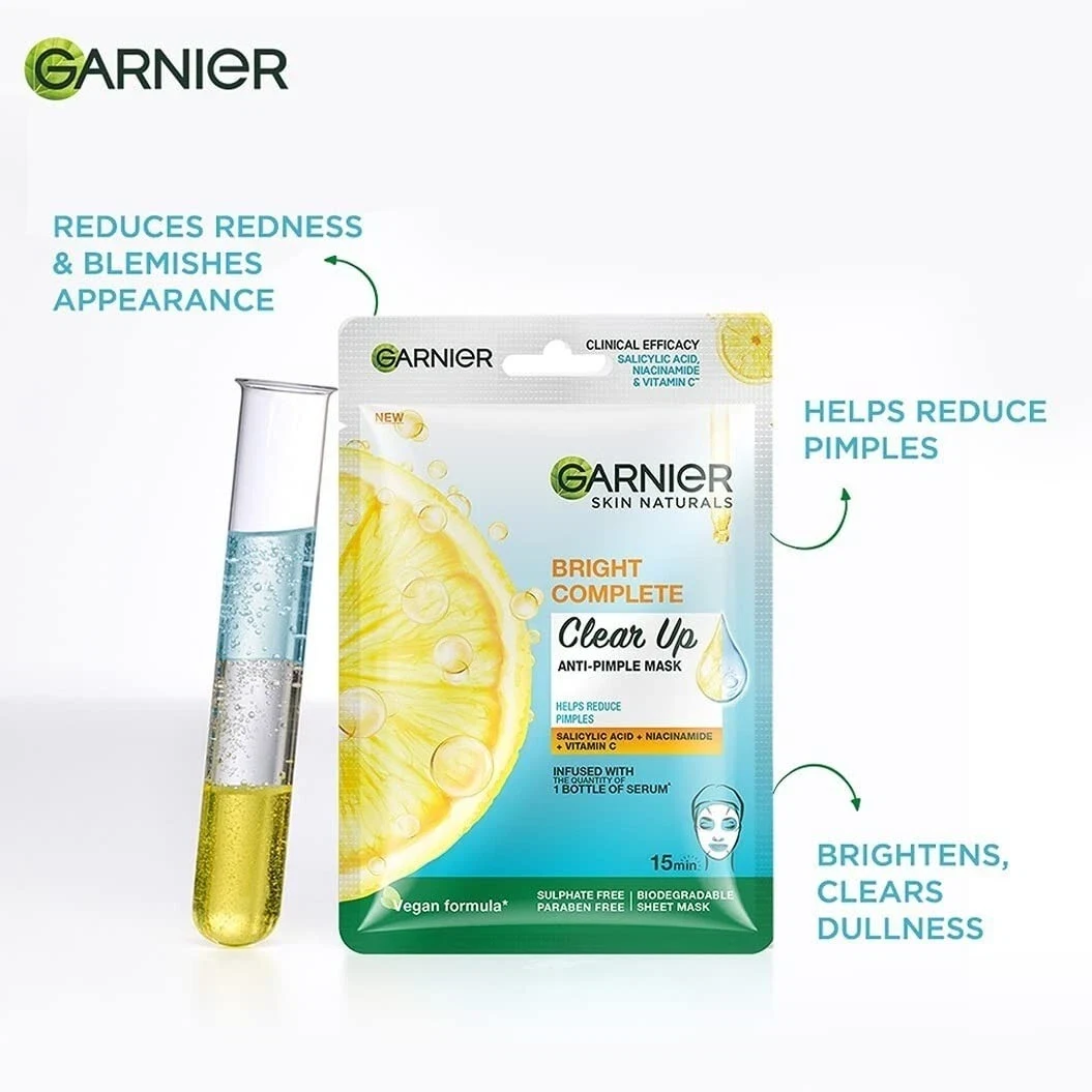 Garnier Bright Complete Anti Pimple Sheet Mask For Clear, Hydrated Glowing Skin thumbnail