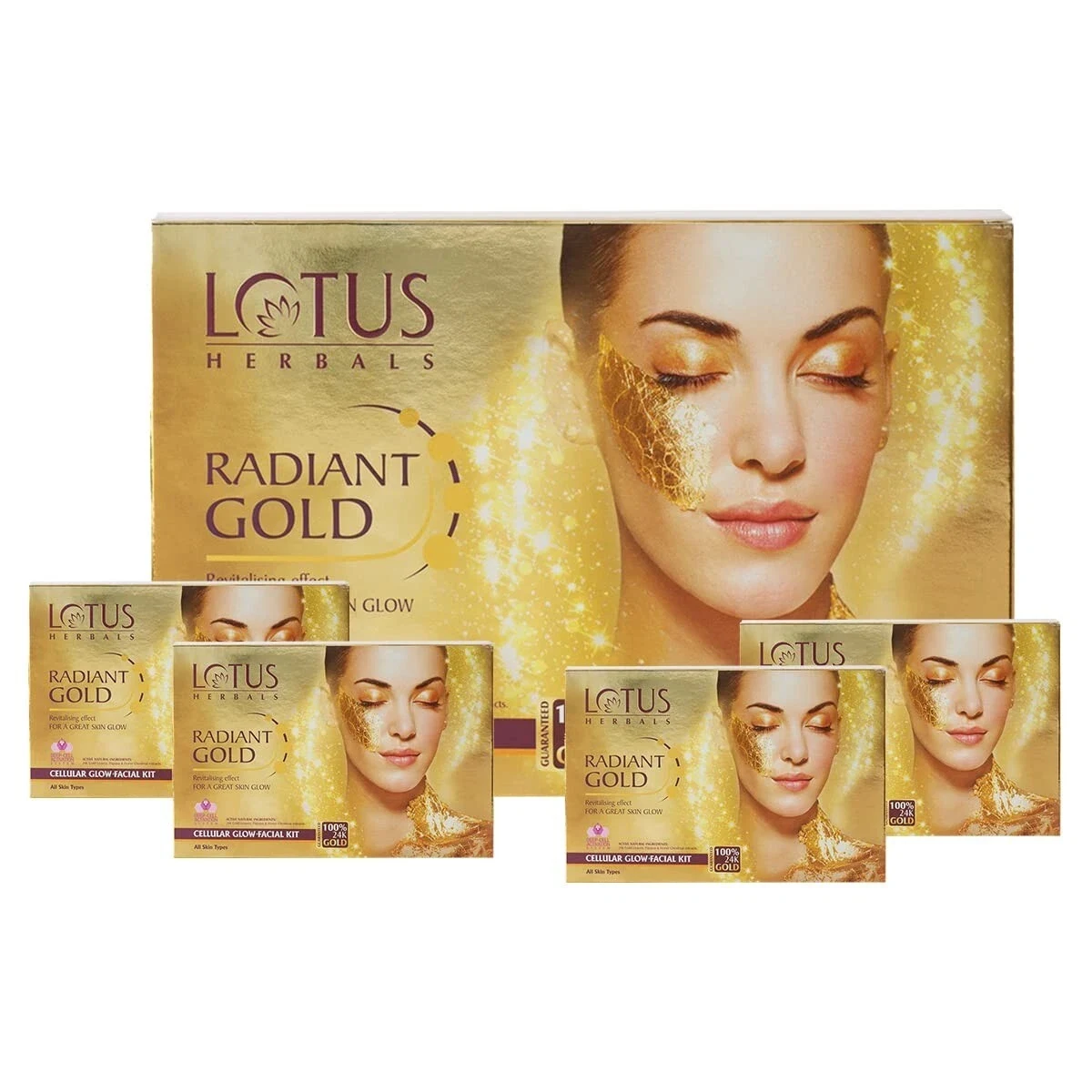 Lotus Herbals Radiant Gold Facial Kit for instant glow with 24K Gold 37gX4 Kits