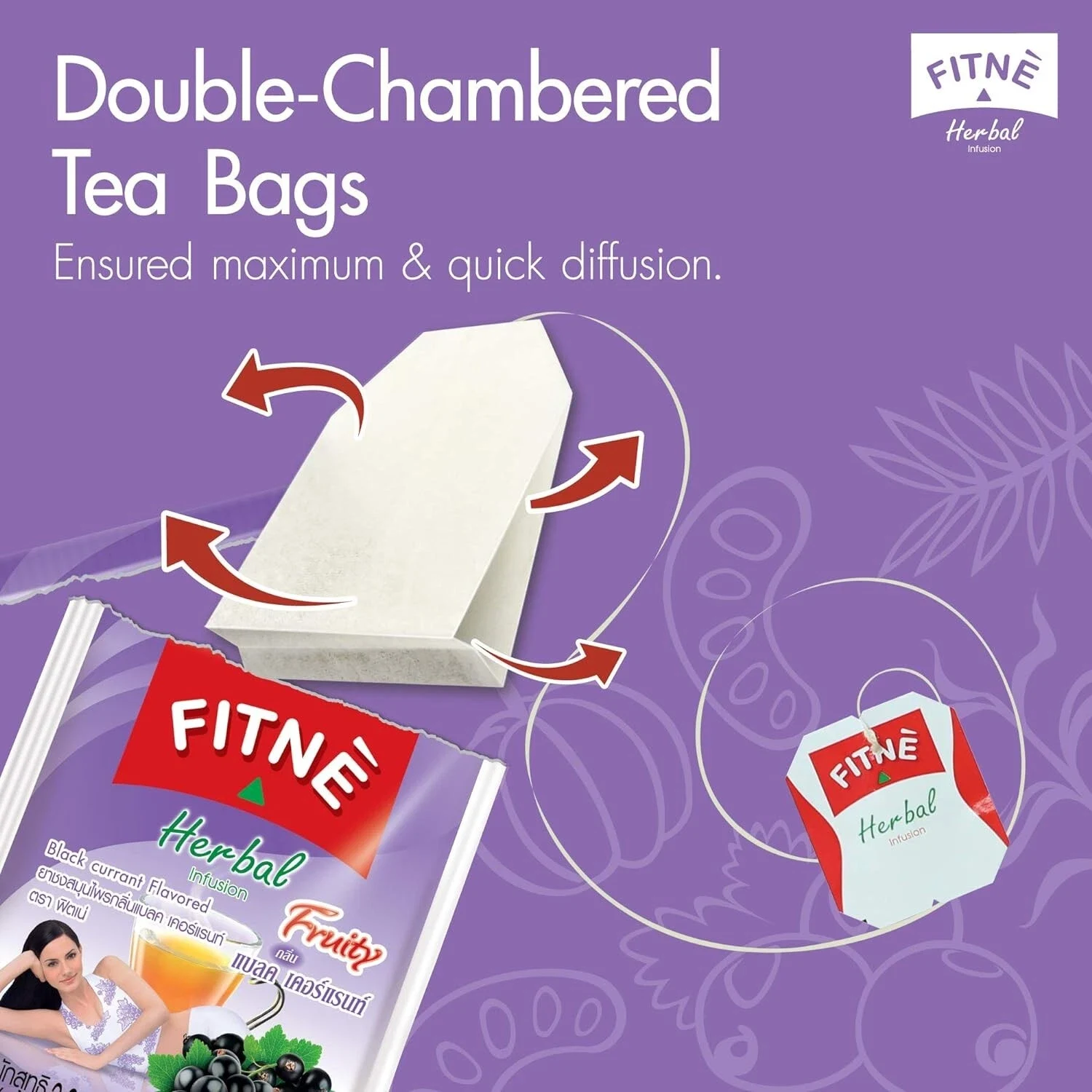 FITNE Black Currant Herbal Green Tea Fruity With No Calories 15 Bags Pack thumbnail