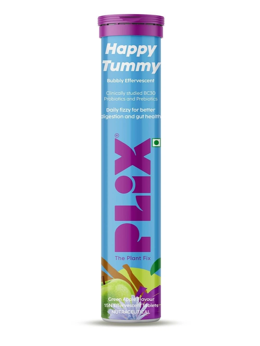 Plix Happy Tummy Pre+Probiotic Gut Health Digestion Metabolism (Green Apple)