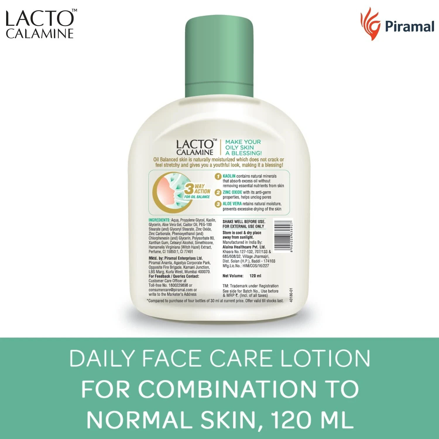 Lacto Calamine Face Lotion for Oil Balance - Combination to Normal Skin - 120 ml thumbnail