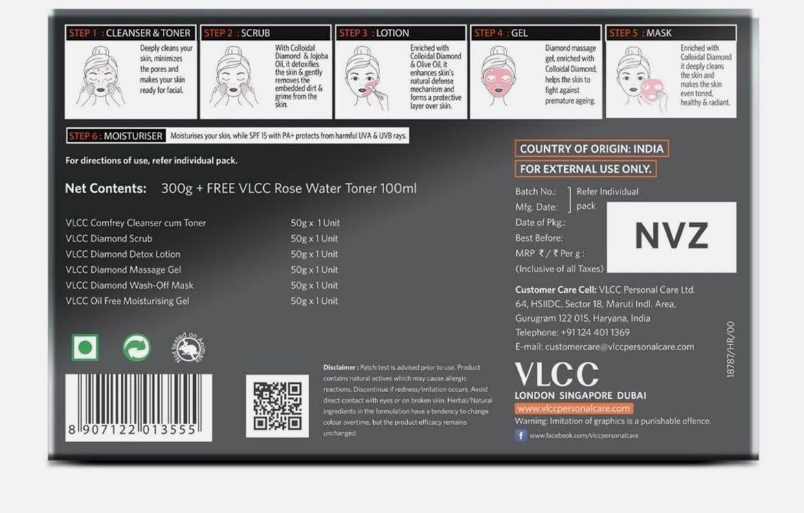 VLCC Diamond Facial Kit + Free Rose Water Toner 300gm ( Salon Series ) thumbnail