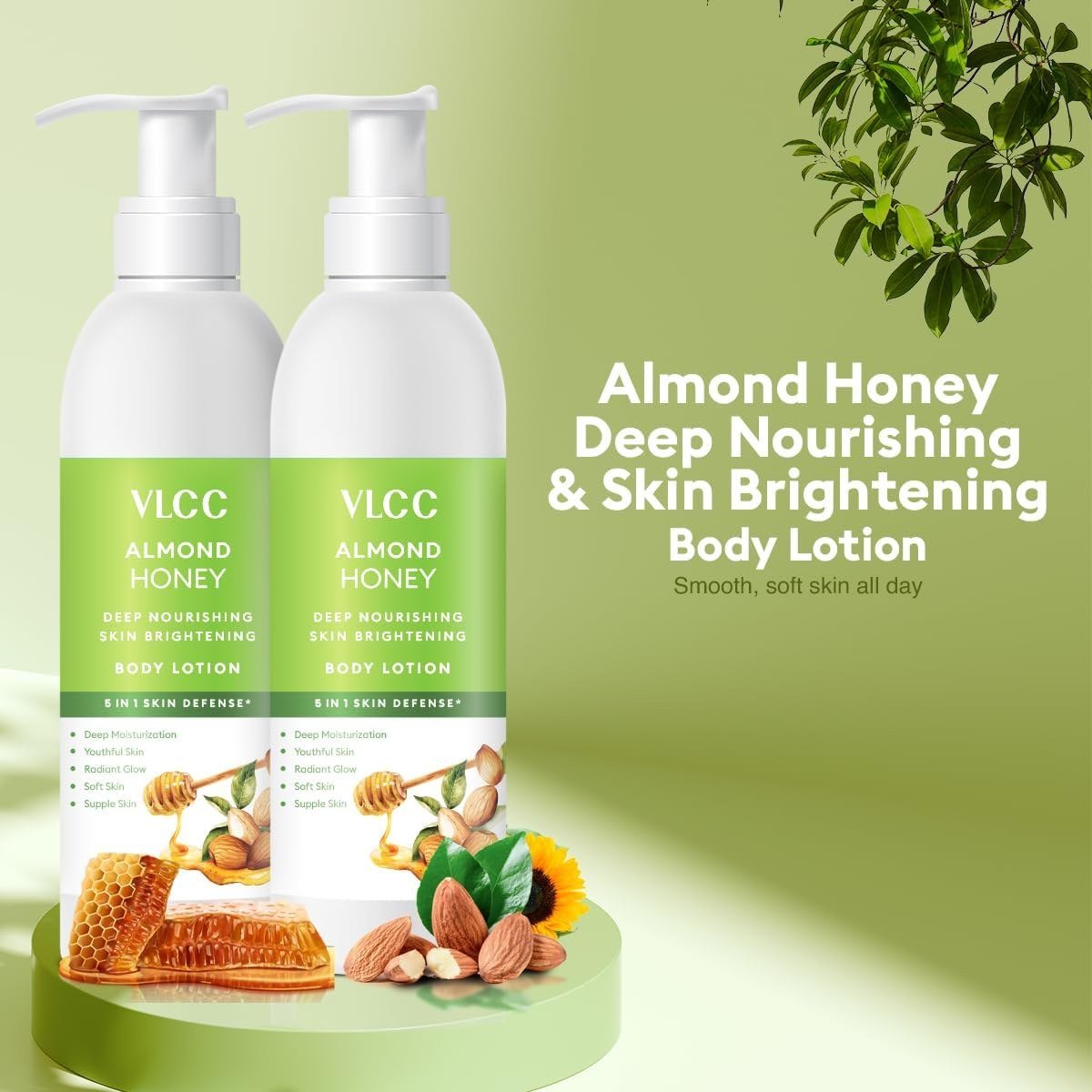 VLCC Almond Honey Deep Nourishing & Skin Brightening Body Lotion -350ml+350ml- Buy One Get One - Deep Nourishment, Glowing & Youthful Skin. thumbnail