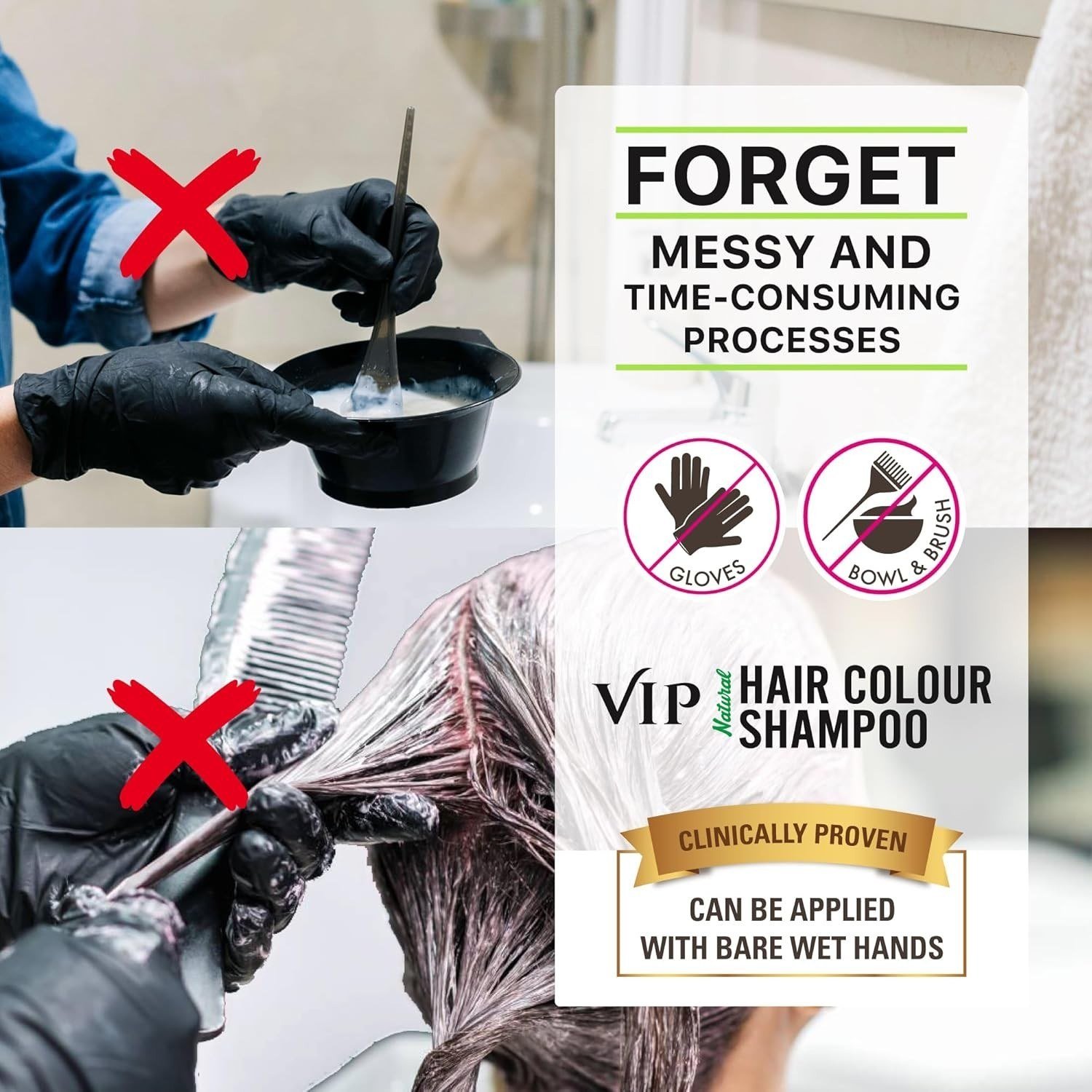 VIP Natural Hair Colour Shampoo For Covers Grey Hair Cleanser & Condition 180ml thumbnail