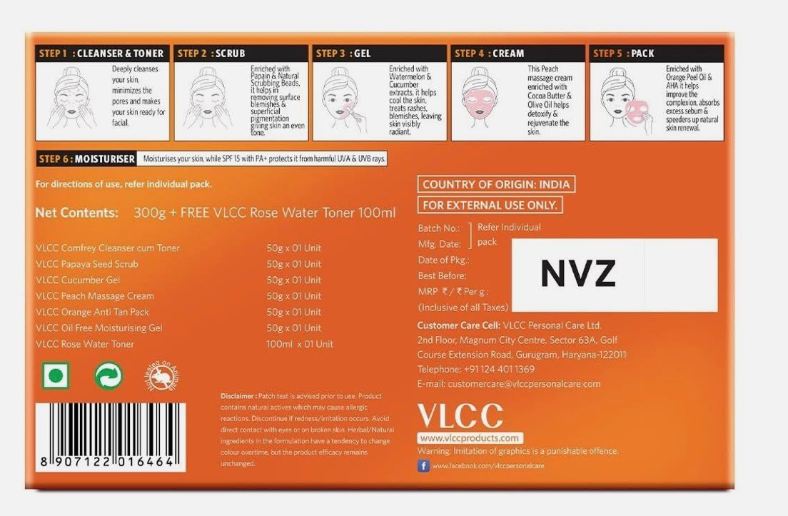 VLCC Papaya Fruit Facial Kit + FREE Rose Water Toner, 300 gm ( Salon Series ) thumbnail