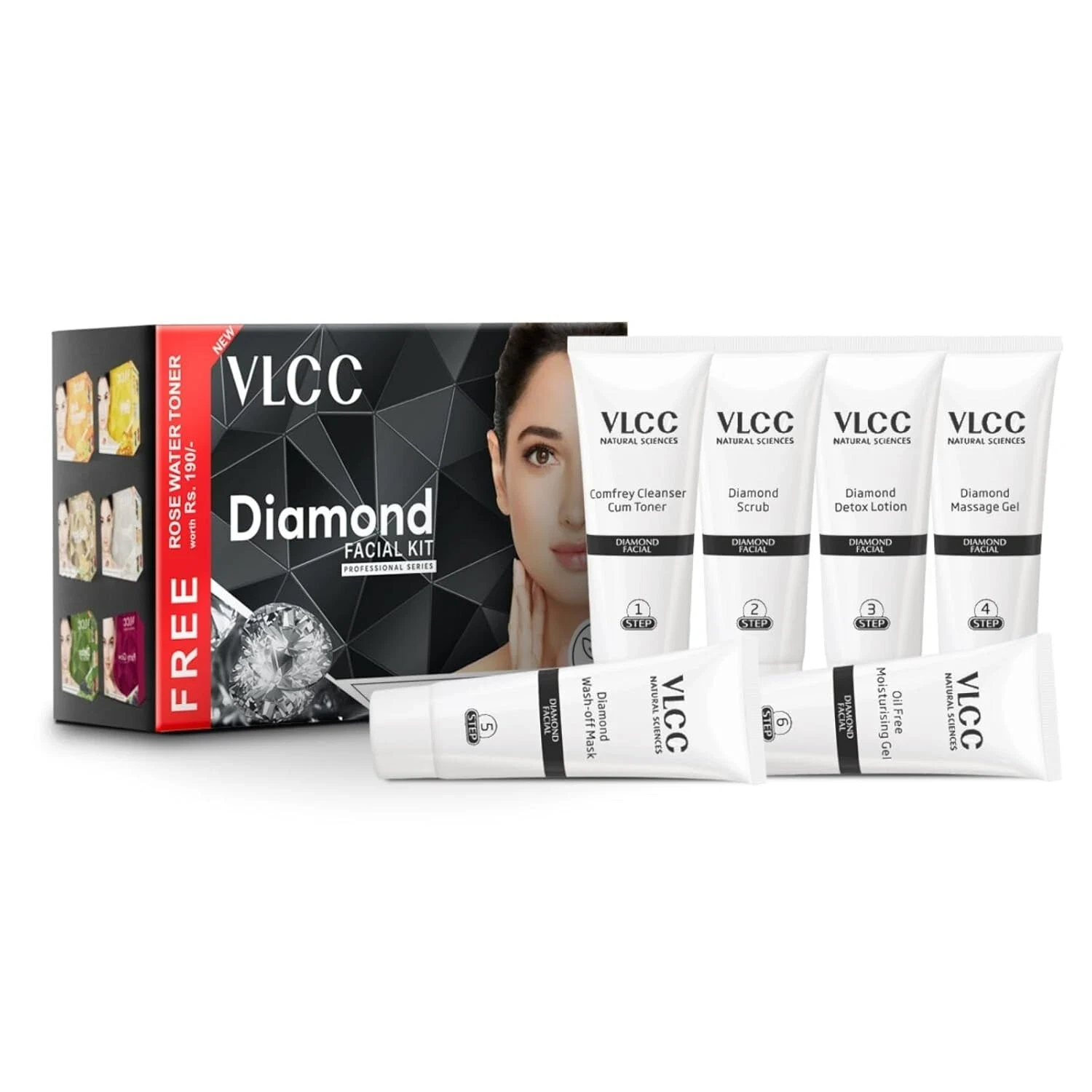 VLCC Diamond Facial Kit + Free Rose Water Toner 300gm ( Salon Series ) thumbnail