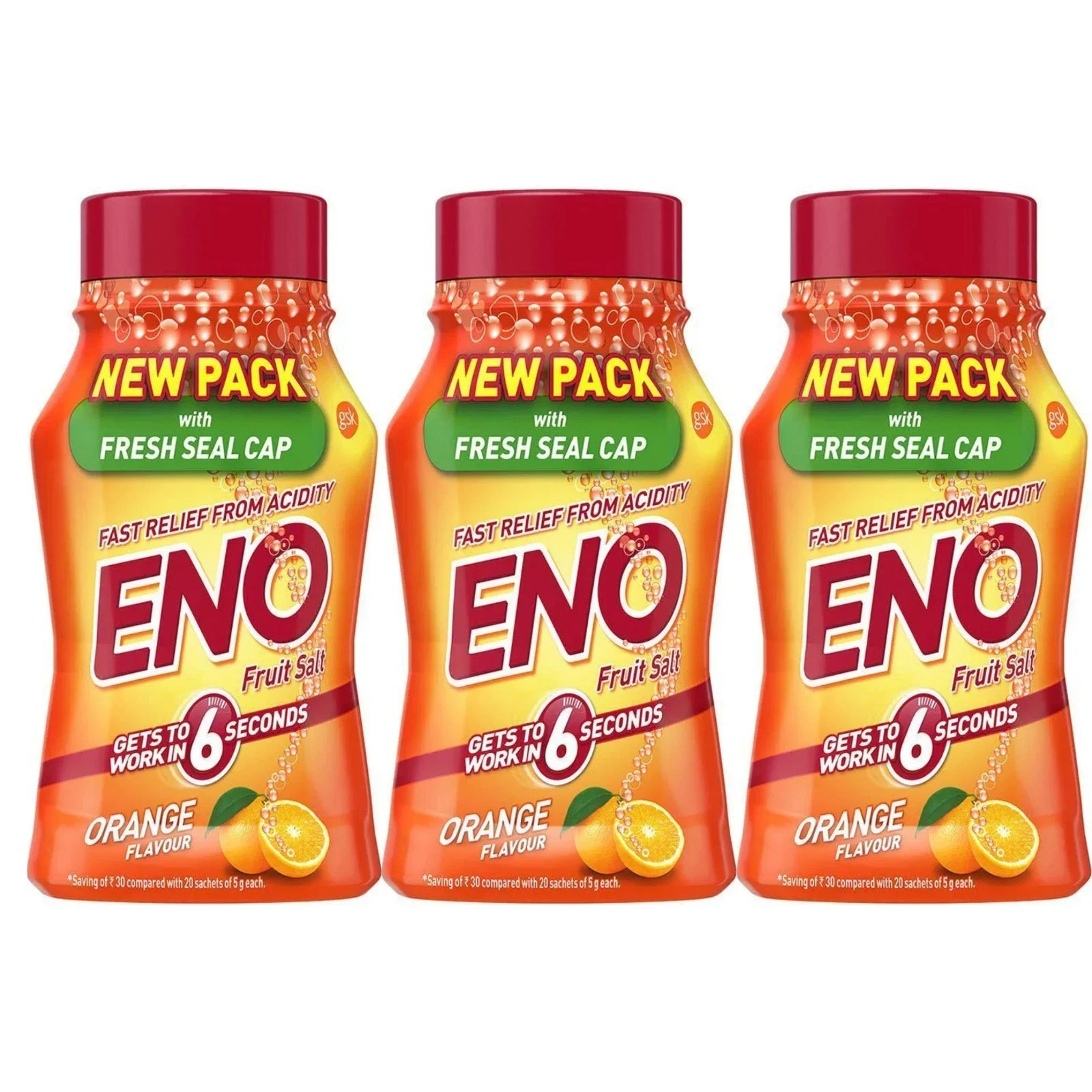 ENO ORANGE Fruit Salt Powder Regular Flavour Fast Relief From Acidity 100g X 3