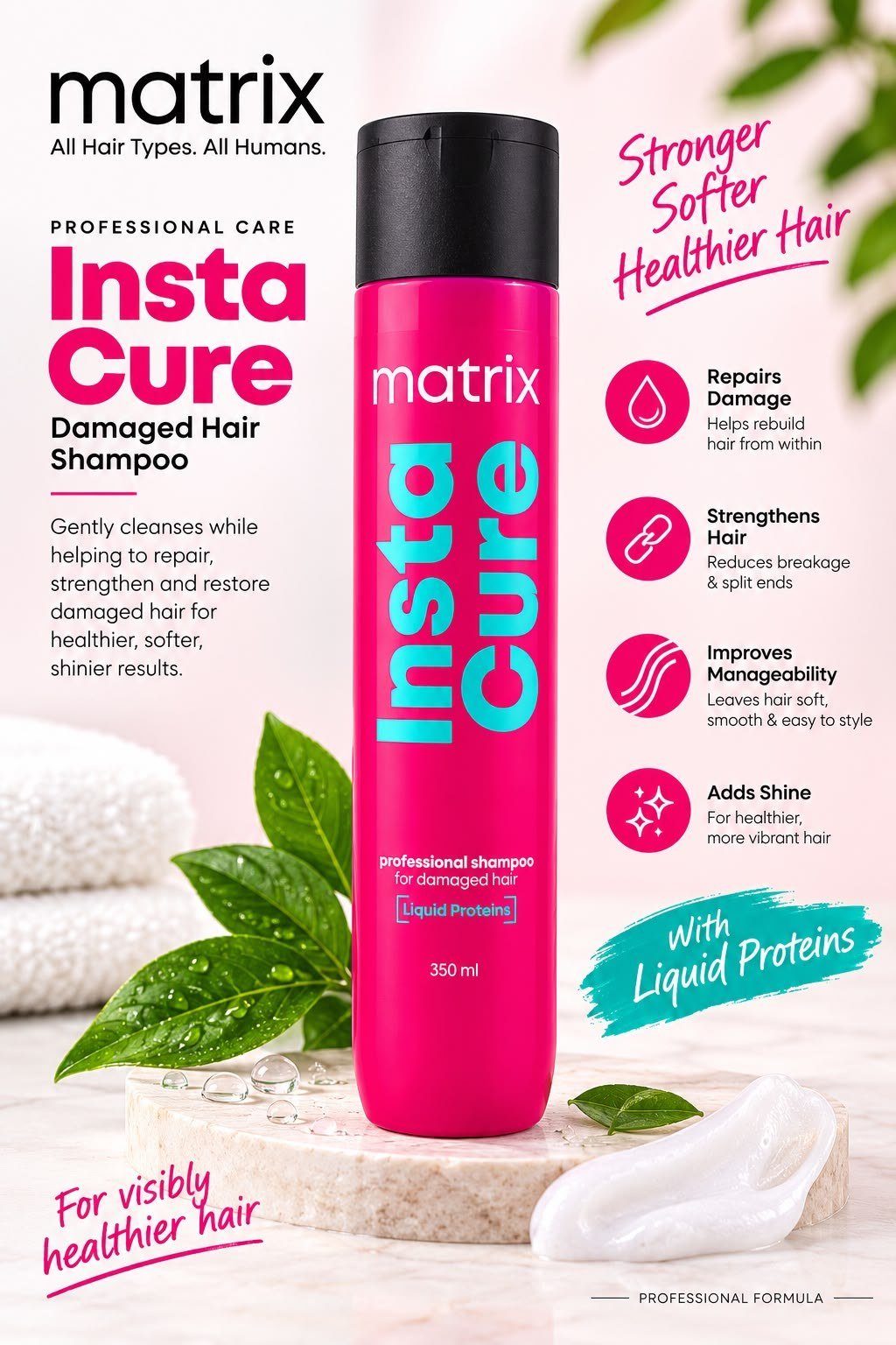 Matrix Insta Cure Professional Liquid Protein Shampoo Repairs Damage Hair 350ml