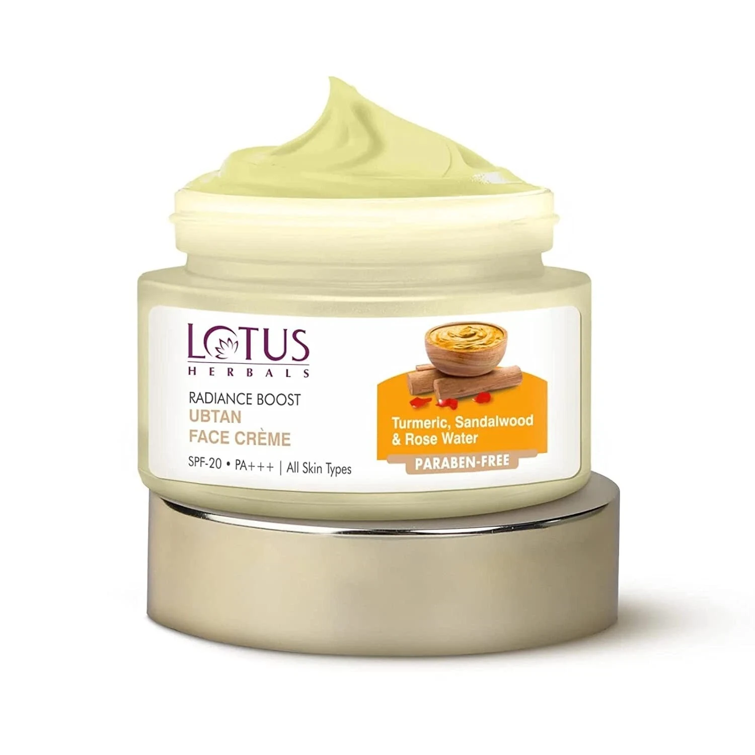 Lotus Herbals Radiance Boost Ubtan Face Cream SPF 20 Face Wash Turmeric 100g thumbnail