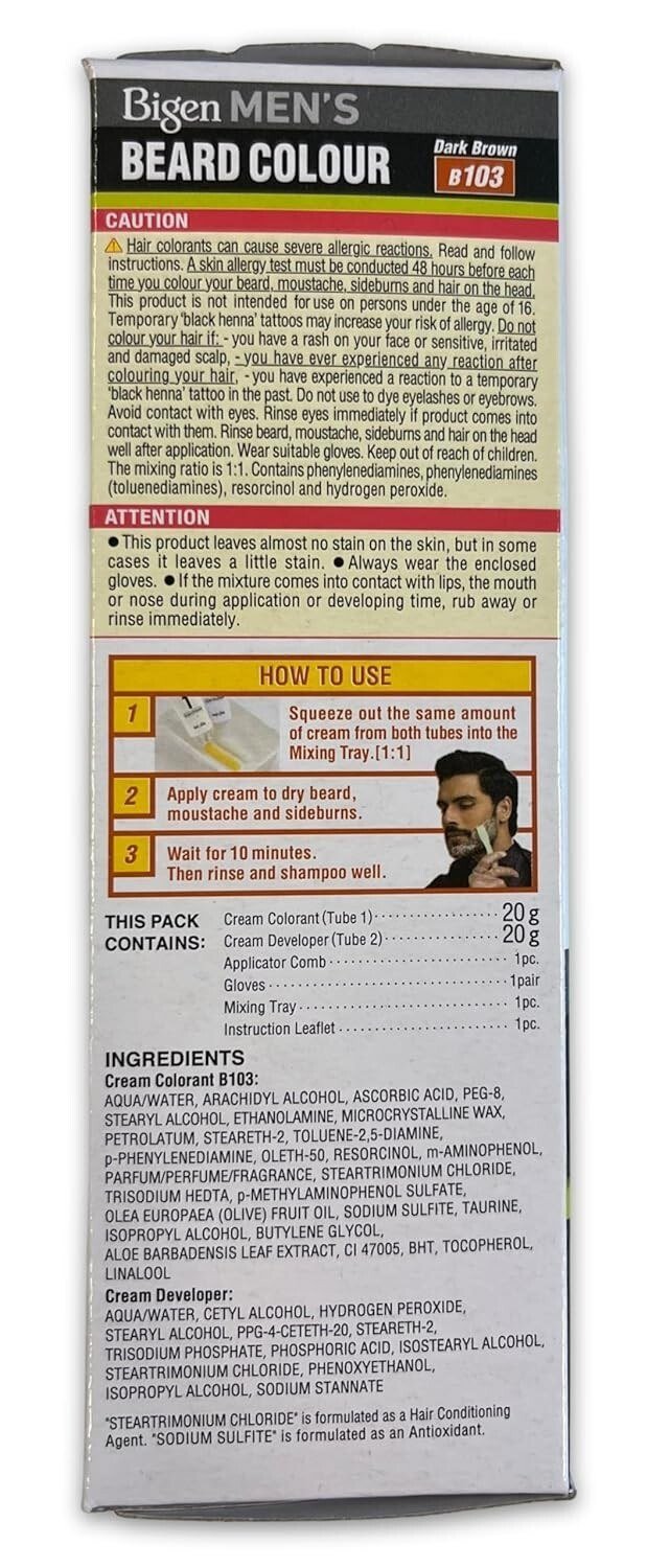 Bigen Mens Beard Colour Dark Brown B103 With Aloe Extract And Olive Oil thumbnail