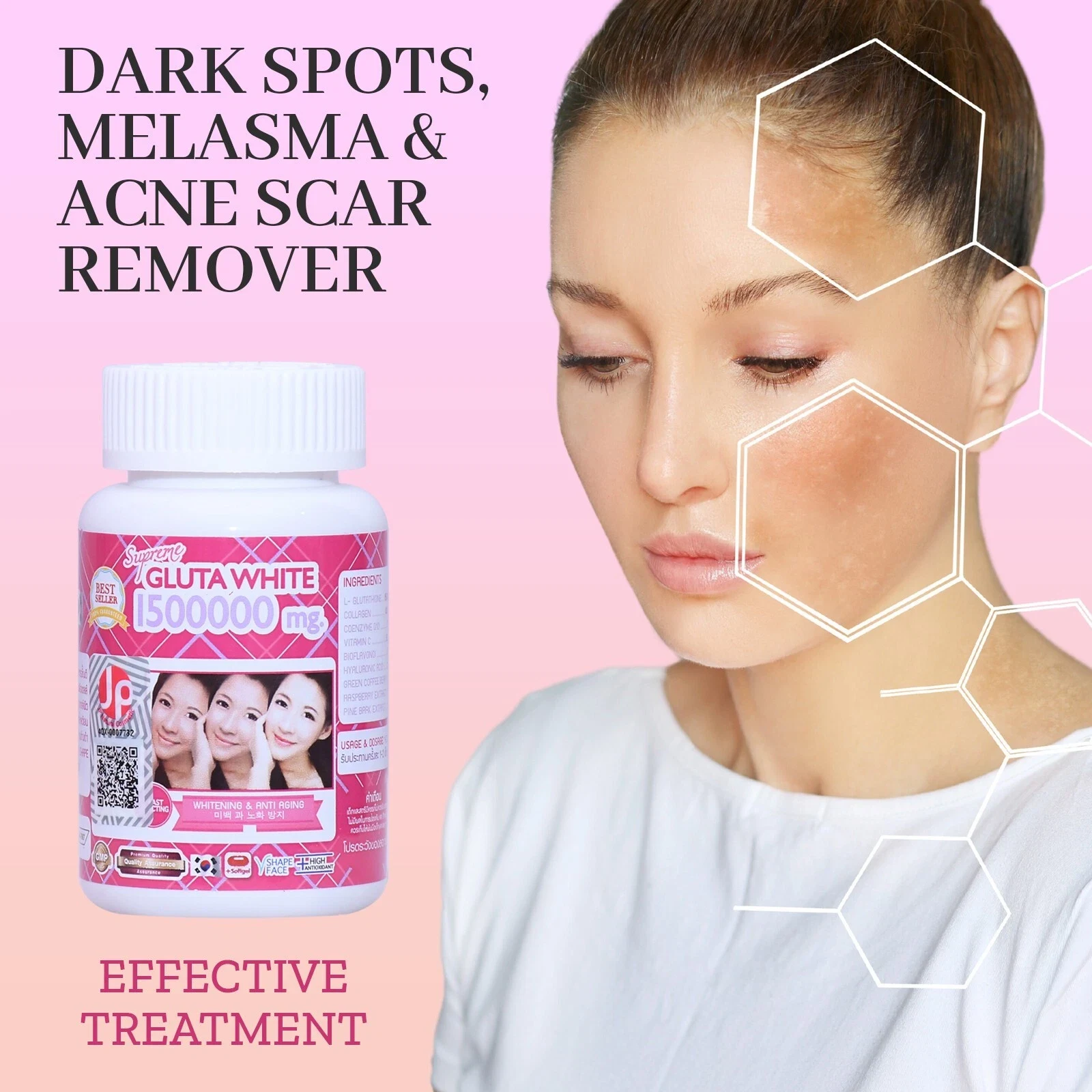 Supreme Gluta White 150000mg. Glutathione Skin Whitening 30 Softgel Capsules thumbnail