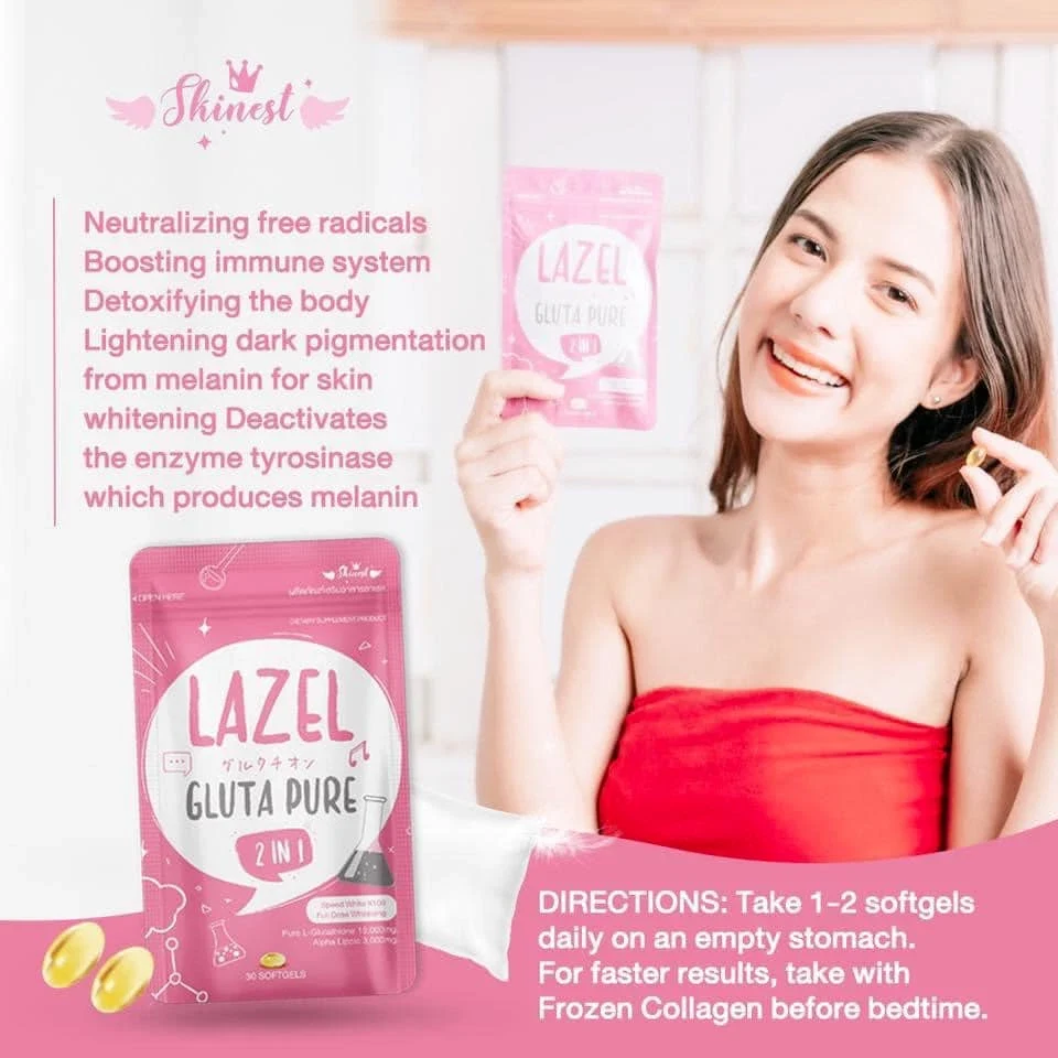 Gluta Lazel Pure Whitening Skin Frozen Collagen Antioxidant Anti Aging 30 Caps thumbnail