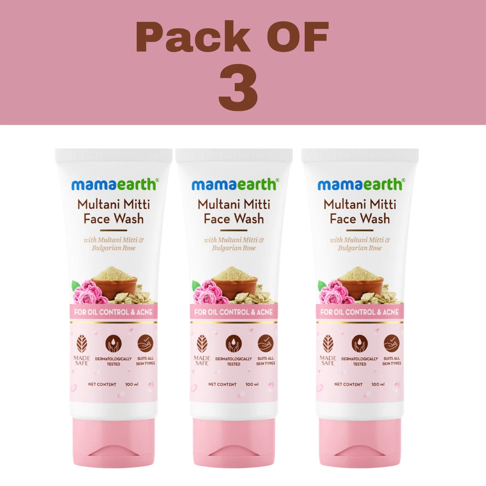 Mamaearth Multani Mitti Face Wash with Multani Mitti & Bulgarian Rose 3 X 100ml