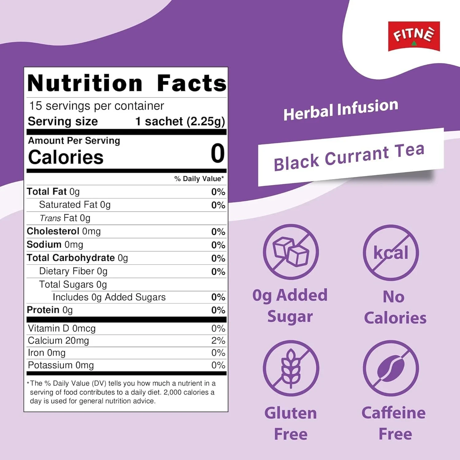 FITNE Black Currant Herbal Green Tea Fruity With No Calories 15 Bags Pack thumbnail