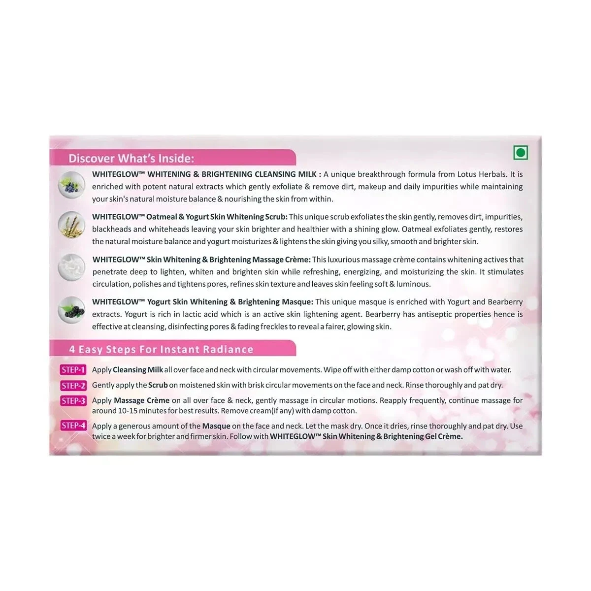 Lotus Herbals WhiteGlow Insta Glow 4 In 1 Skin whitening Facial Kit 160g thumbnail