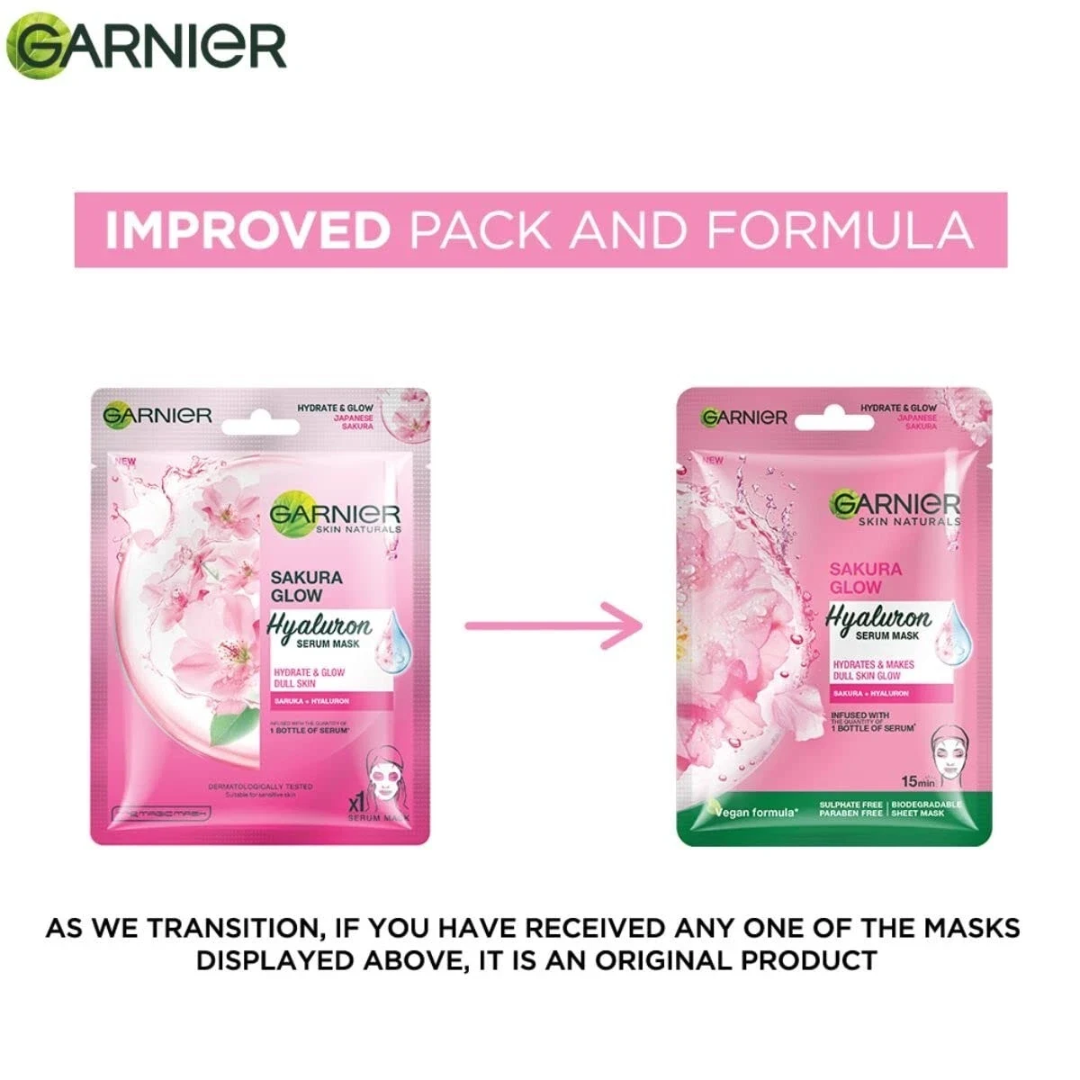 Garnier Skin Naturals Sakura White Face Serum Sheet Mask For Increases Glow 28g thumbnail