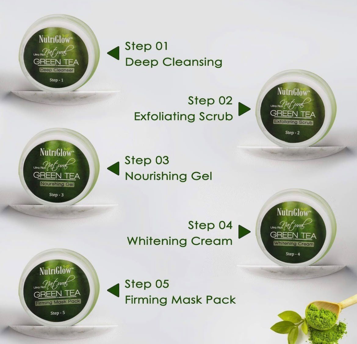 NutriGlow Green Tea Facial Kit 5-Pieces Skin Care Set For Deep Cleansing 250gm thumbnail