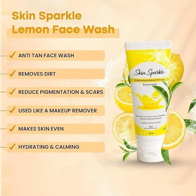 Skin Sparkle Lemon Face Wash With Lemon Extract,Betaine,Glycerin & Benzyl 120ml thumbnail
