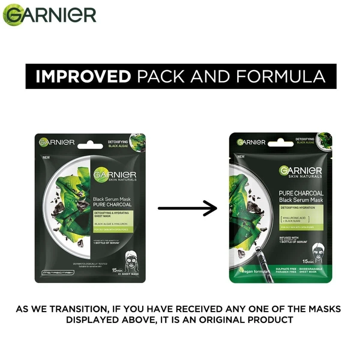 Garnier Skin Naturals Pure Charcoal Black Serum Face Mask For Hydrating Skin 28g thumbnail