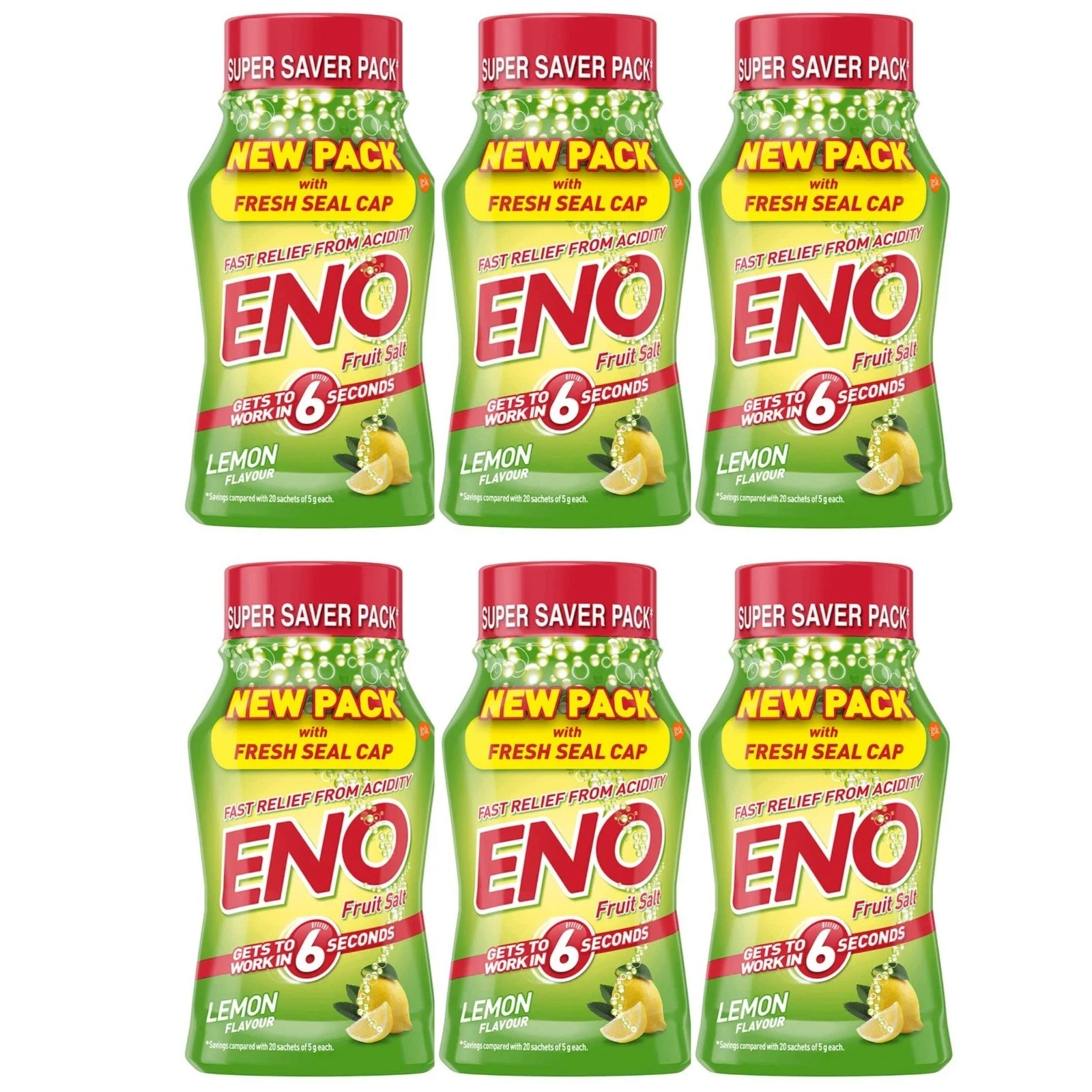Eno Lemon Flavour Powder Fast Relief From Indigestion & Acidity 100g X 6