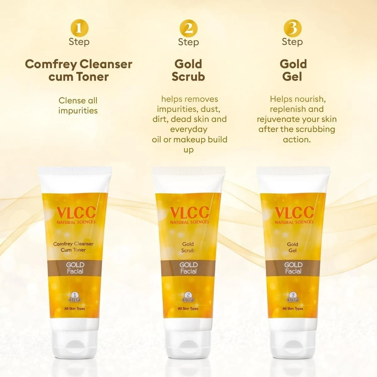 VLCC Gold Facial Kit + Free Rose Water Toner Cream 300gm ( Salon Series ) thumbnail