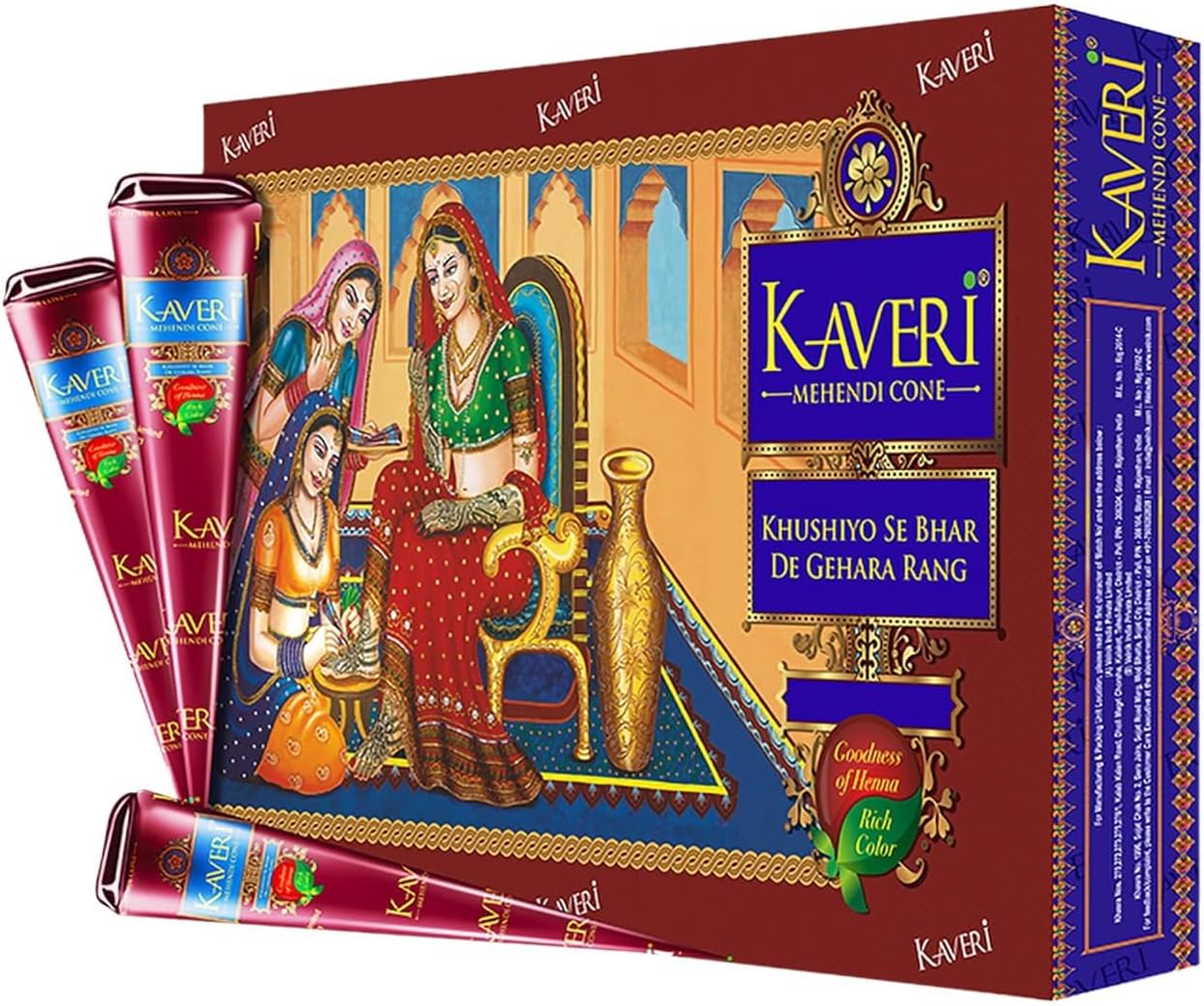 Kaveri Dark Brown Henna Mehndi Cones for Body Art Organic Temporary Tattoo