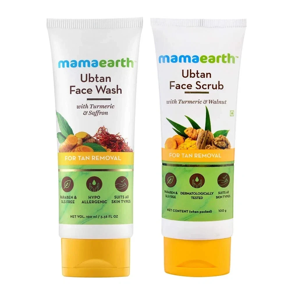 Mamaearth Ubtan Face Wash 100ml + Face Scrub 100g for Tan Removal