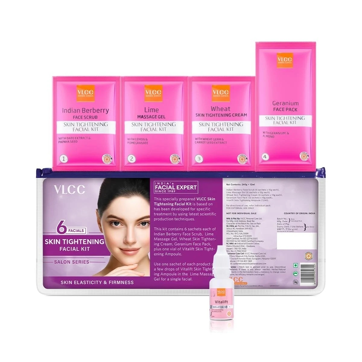 VLCC Skin Tightening Facial Kit 6 Uses Tightens & Firms Skin Youthful Glow 240ml thumbnail
