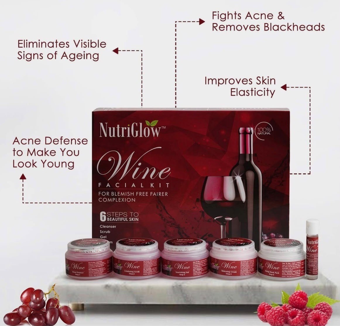 NutriGlow Wine Facial Kit For Radiant Glow, All Skin Types - 250g +10ml thumbnail