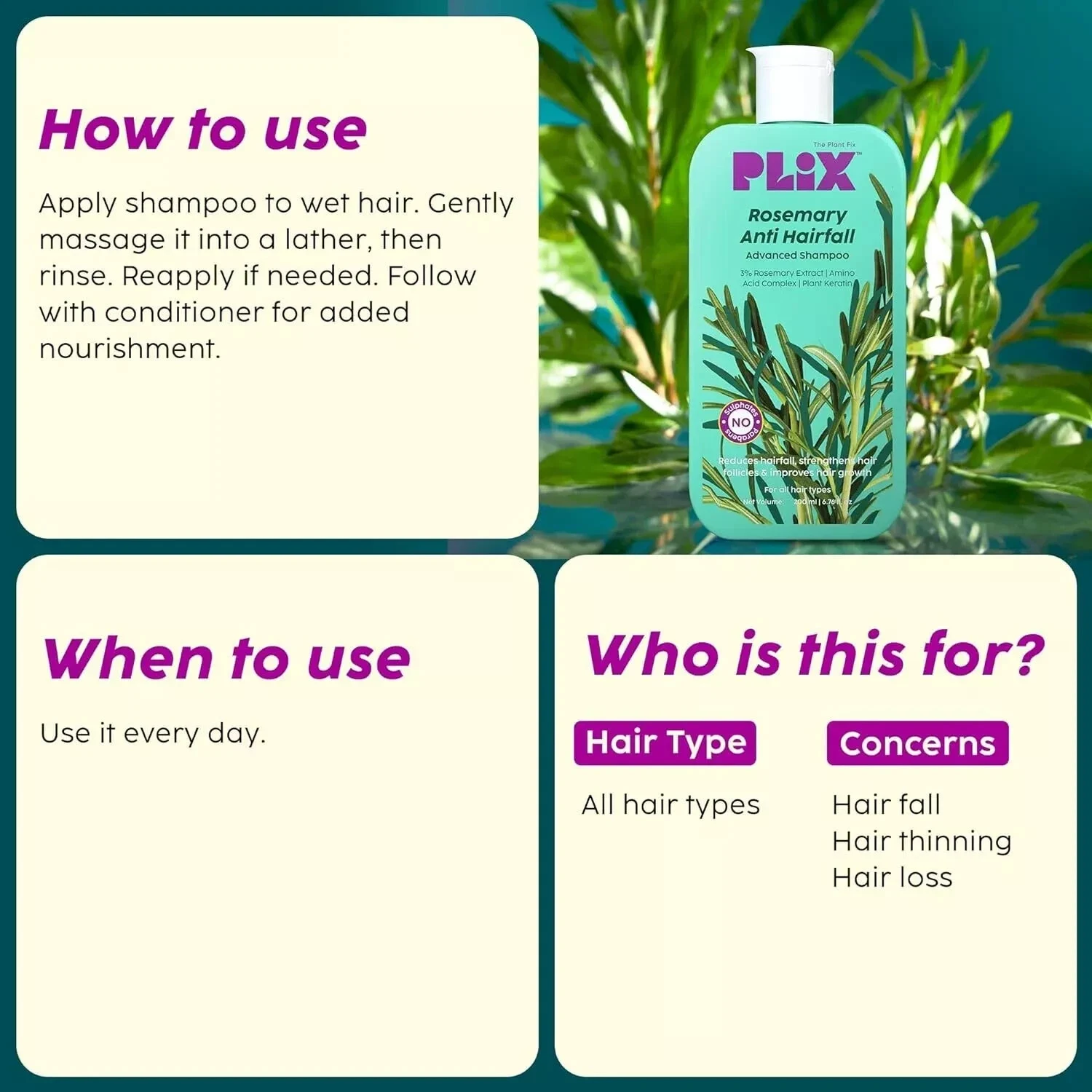 PLIX - THE PLANT FIX Rosemary Advanced Anti Hair Fall Shampoo 200ml thumbnail