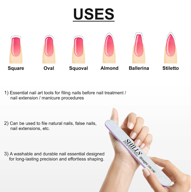 SHILLS Professional Straight Nail File 100/180 Grit (pack of 3) thumbnail