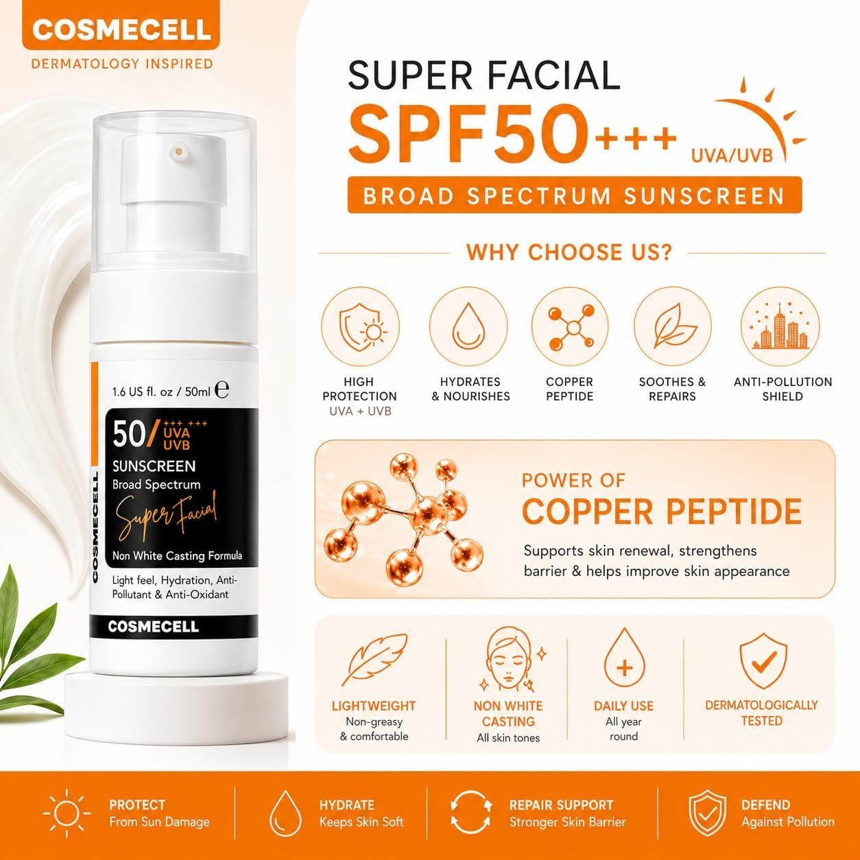Cosmecell Super Facial Broad Spectrum SPF 50 Sunscreen, 50ml thumbnail