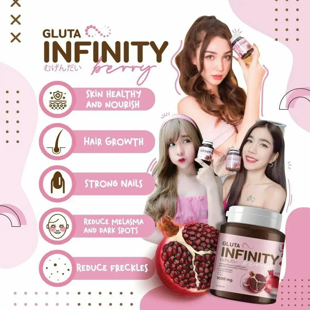 Gluta Infinity 1000mg Glutathione Rich Skin Whitening Vitamin C Zinc 30 Tablets thumbnail
