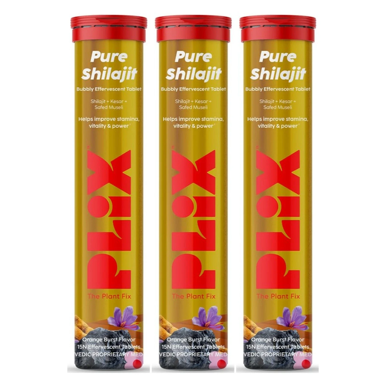 PLIX 500mg Shilajit Effervescent With Saffron & Safed Musli For Vitality 15 X 3