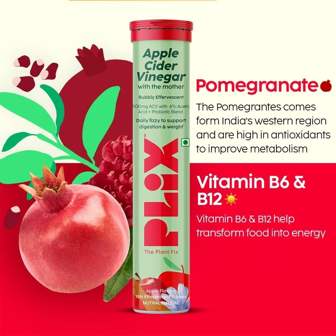 The Plant Fix Plix Probiotics Apple Cider Vinegar Tablets For Gut Health 15 Tab thumbnail