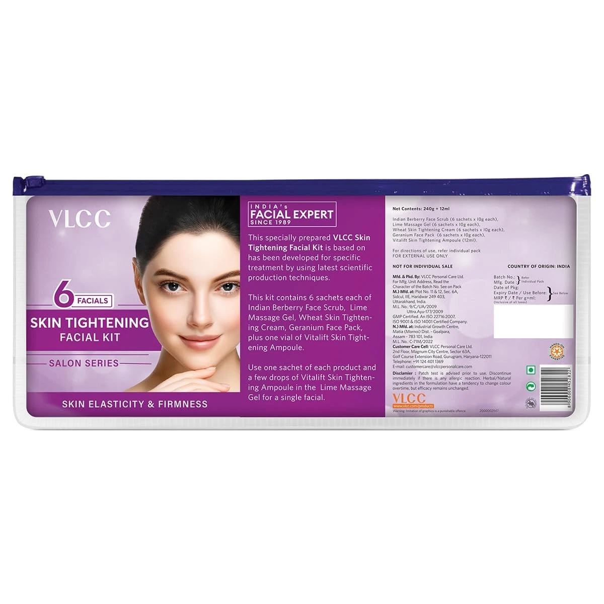 VLCC Skin Tightening Facial Kit 6 Uses Tightens & Firms Skin Youthful Glow 240ml