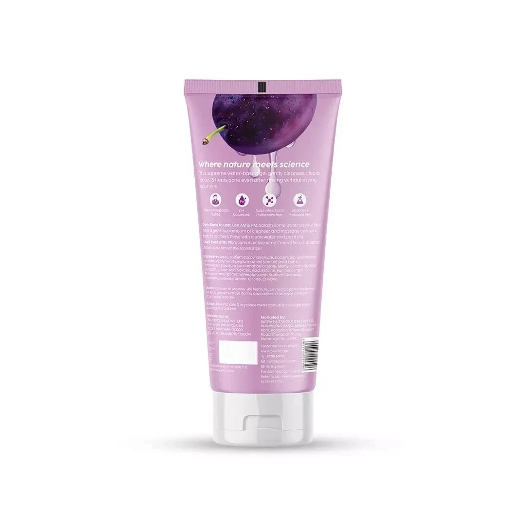Plix Jamun Face Wash Cleanser Face Wash Gel For Active Acne & Oil Control 100ml thumbnail