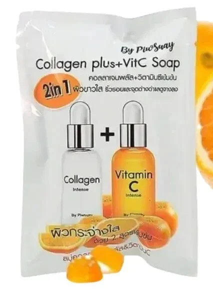 Piwsuay Collagen Plus VIT C Soap 2 in 1 Whitening Reduce Dark and Spots 80g