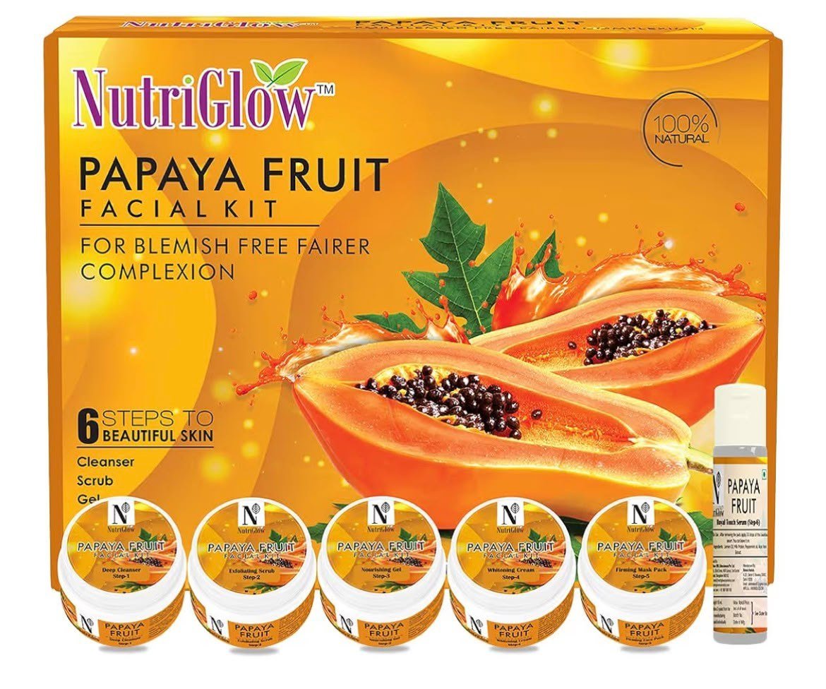 NutriGlow Papaya Fruit Facial Kit for Men, Women for Glowing Skin 250 gm + 10 ml