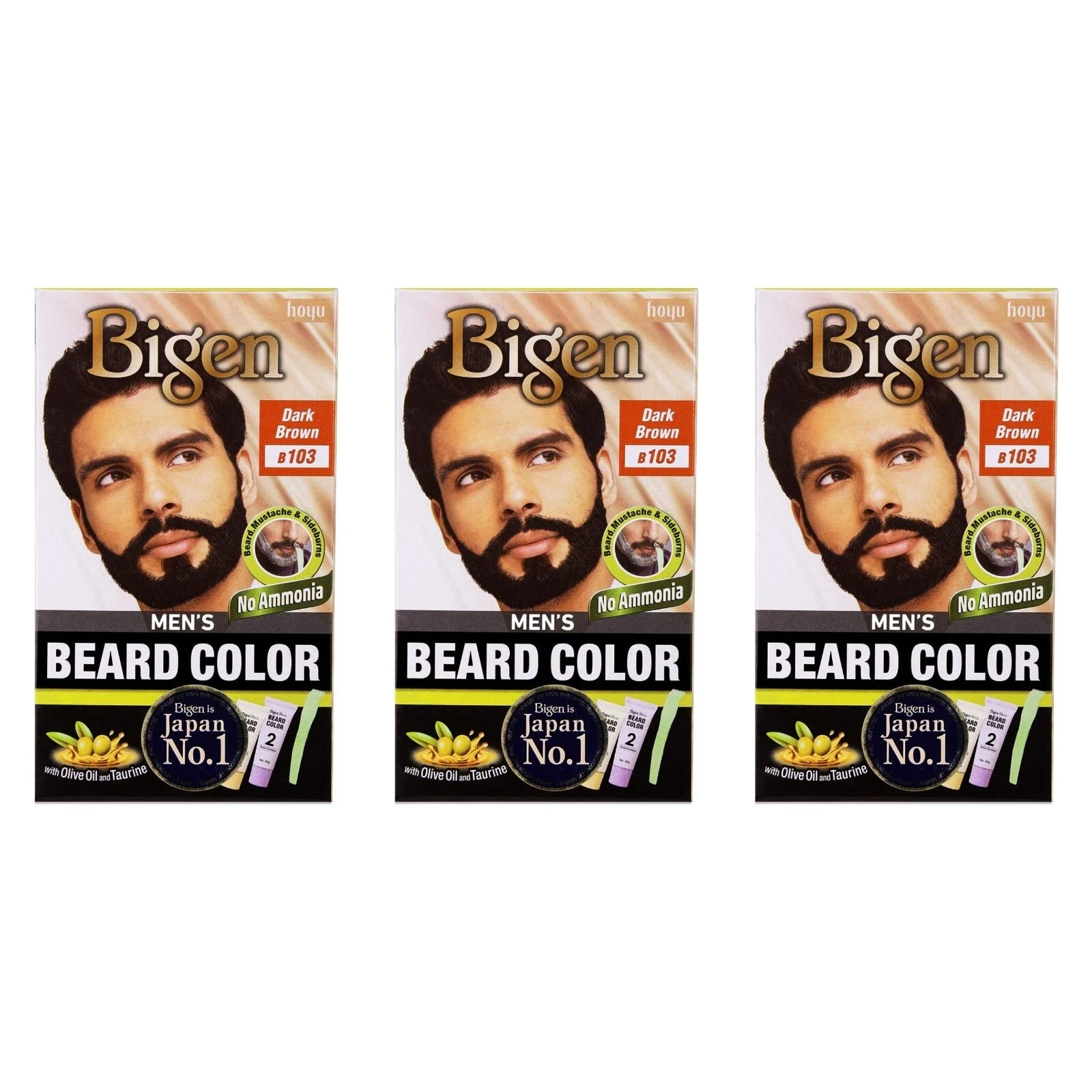 Bigen Mens Beard Colour Dark Brown B103 With Aloe Extract And Olive Oils 3pc